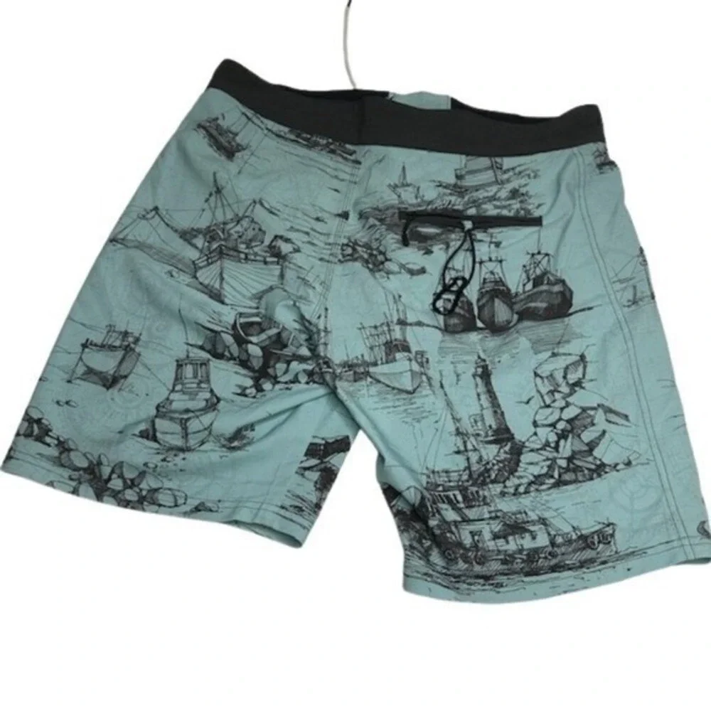 Psycho Tuna Mens Nautical Sketch Board‎ Shorts Seafoam Green 4-Way Stretch 32